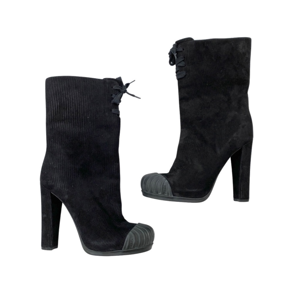 Fendi Black Suede Striped Boots Size 37